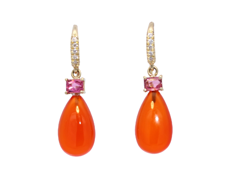 Lauren K Diamond  Pink Tourmaline And Carnelian Dangle Earrings From The Joyce Collection